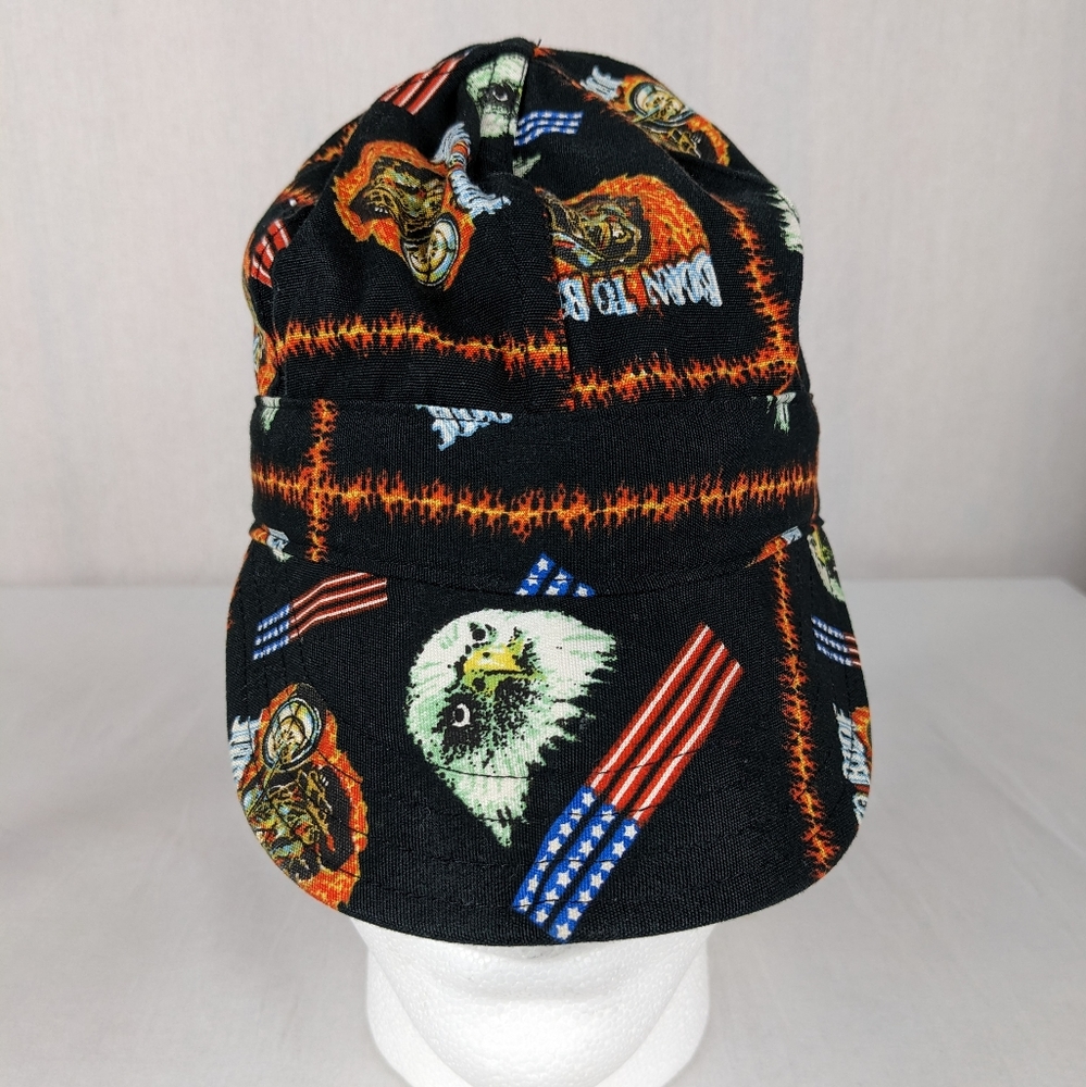 Tuff Nougie Born to Ride Hat Cap Motorcycle Eagle American Flag Fire Sz 7 1/8